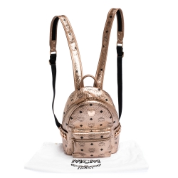 MCM Metallic Peach Visetos Coated Canvas and Leather Studs Stark Backpack