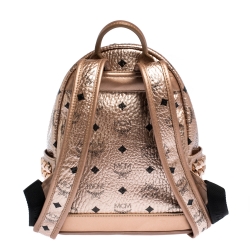 MCM Metallic Peach Visetos Coated Canvas and Leather Studs Stark Backpack