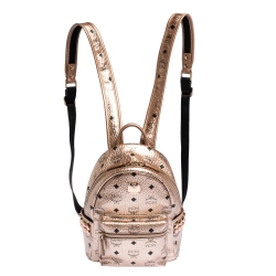 MCM Metallic Peach Visetos Coated Canvas and Leather Studs Stark Backpack