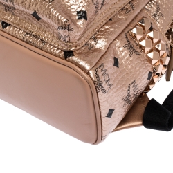 MCM Metallic Peach Visetos Coated Canvas and Leather Studs Stark Backpack