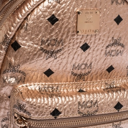 MCM Metallic Peach Visetos Coated Canvas and Leather Studs Stark Backpack