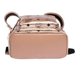 MCM Metallic Peach Visetos Coated Canvas and Leather Studs Stark Backpack