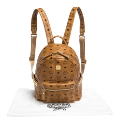 MCM Cognac Visetos Coated Canvas Small Studs Stark Backpack