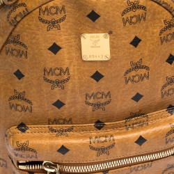 MCM Cognac Visetos Coated Canvas Small Studs Stark Backpack