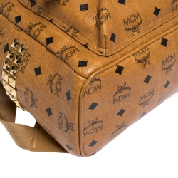 MCM Cognac Visetos Coated Canvas Small Studs Stark Backpack