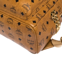 MCM Cognac Visetos Coated Canvas Small Studs Stark Backpack