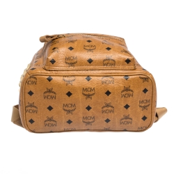 MCM Cognac Visetos Coated Canvas Small Studs Stark Backpack