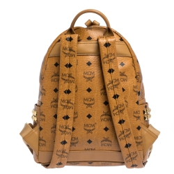 MCM Cognac Visetos Coated Canvas Small Studs Stark Backpack