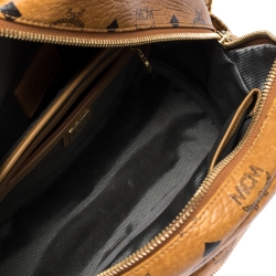 MCM Cognac Visetos Coated Canvas Small Studs Stark Backpack