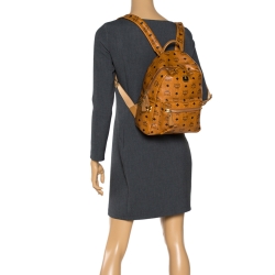 MCM Cognac Visetos Coated Canvas Small Studs Stark Backpack