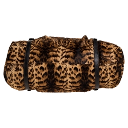 MCM Brown/Black Leopard Print Calfhair and Visetos Coated Canvas Zip Satchel