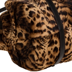 MCM Brown/Black Leopard Print Calfhair and Visetos Coated Canvas Zip Satchel