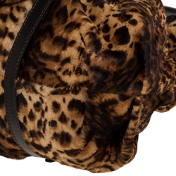 MCM Brown/Black Leopard Print Calfhair and Visetos Coated Canvas Zip Satchel