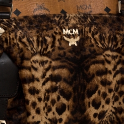 MCM Brown/Black Leopard Print Calfhair and Visetos Coated Canvas Zip Satchel