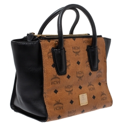 MCM Tan/Black Coated Canvas and Leather Tote