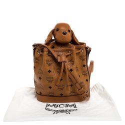 MCM Brown Visetos Coated Canvas Drawstring Shoulder Bag