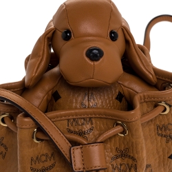 MCM Brown Visetos Coated Canvas Drawstring Shoulder Bag