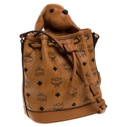 MCM Brown Visetos Coated Canvas Drawstring Shoulder Bag
