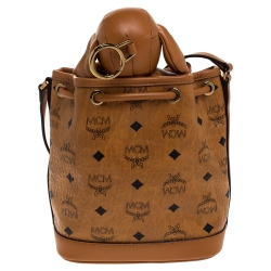 MCM Brown Visetos Coated Canvas Drawstring Shoulder Bag