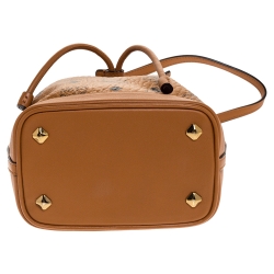MCM Brown Visetos Coated Canvas Drawstring Shoulder Bag