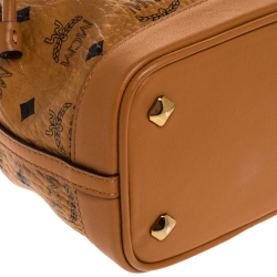 MCM Brown Visetos Coated Canvas Drawstring Shoulder Bag
