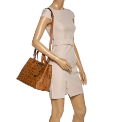 MCM Cognac Visetos Coated Canvas and Leather Klara Tote