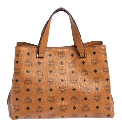 MCM Cognac Visetos Coated Canvas and Leather Klara Tote