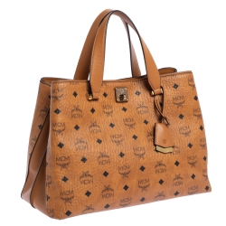 MCM Cognac Visetos Coated Canvas and Leather Klara Tote