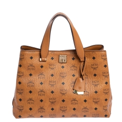 MCM Cognac Visetos Coated Canvas and Leather Klara Tote