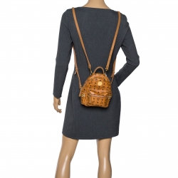 Pre Owned MCM Brown Visetos Coated Canvas X-Mini Bebe Boo Backpack