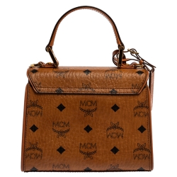 Pre Owned MCM Brown Visetos Canvas Mini Heritage Top Handle Bag
