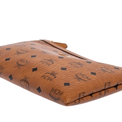 MCM Cognac Visetos Coated Canvas Pouch 