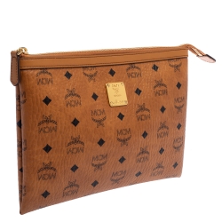 MCM Cognac Visetos Coated Canvas Pouch 