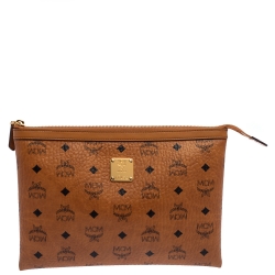 MCM Cognac Visetos Coated Canvas Pouch 