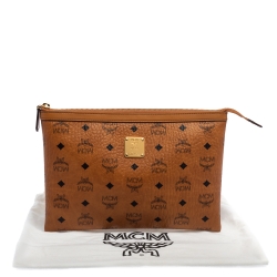 MCM Cognac Visetos Coated Canvas Pouch 