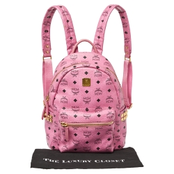 Pre Owned MCM Pink Visetos Coated Canvas and Leather Stud Stark Backpack