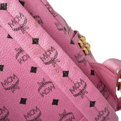 Pre Owned MCM Pink Visetos Coated Canvas and Leather Stud Stark Backpack