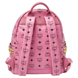 Pre Owned MCM Pink Visetos Coated Canvas and Leather Stud Stark Backpack