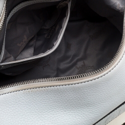Pre Owned MCM White/Grey Printed Canvas and Leather Embossed Logo Pocket Tote