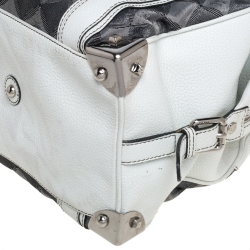 Pre Owned MCM White/Grey Printed Canvas and Leather Embossed Logo Pocket Tote