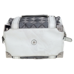 Pre Owned MCM White/Grey Printed Canvas and Leather Embossed Logo Pocket Tote