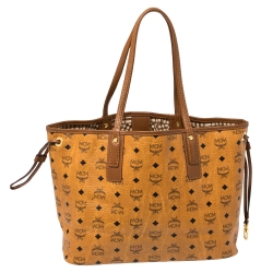 Pre Owned MCM Tan Visetos Coated Canvas Liz Reversible Tote