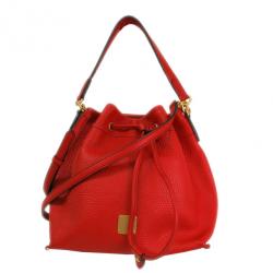 MCM Red Leather Drawstring Hobo