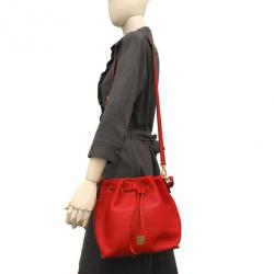 MCM Red Leather Drawstring Hobo