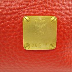MCM Red Leather Drawstring Hobo