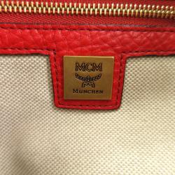MCM Red Leather Drawstring Hobo