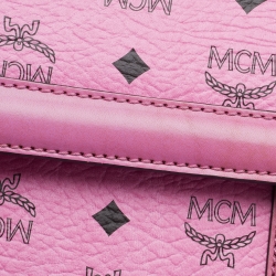 Pre Owned MCM Pink Cognac Viscos Coated Canvas and Leather Top Handle Bag