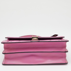 Pre Owned MCM Pink Cognac Viscos Coated Canvas and Leather Top Handle Bag