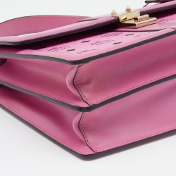 Pre Owned MCM Pink Cognac Viscos Coated Canvas and Leather Top Handle Bag