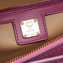 Pre Owned MCM Pink Cognac Viscos Coated Canvas and Leather Top Handle Bag